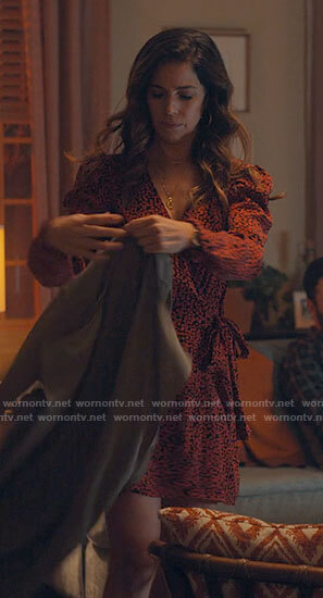 Isabel's red floral wrap dress on Love Victor