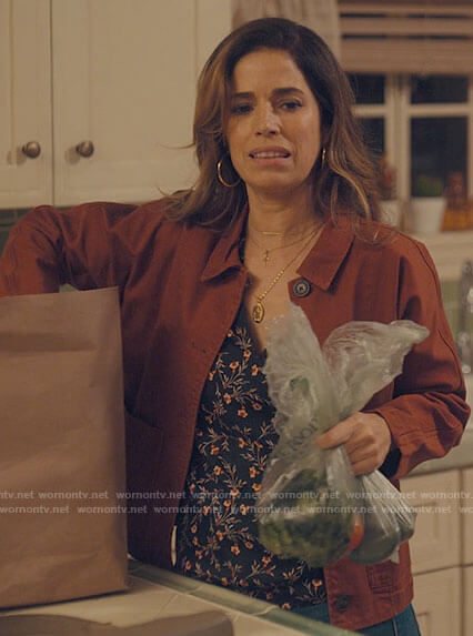 Isabel's rust brown jacket on Love Victor