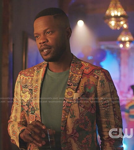 Jeff's printed blazer and pants on Dynasty