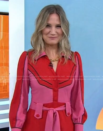 Jennifer Nettles's red and pink colorblock dress on Today