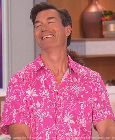 Jerry's pink floral print shirt on The Talk