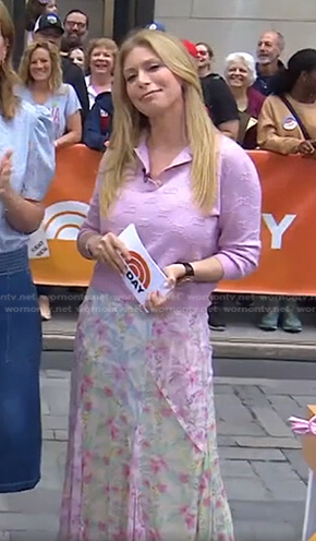 Jill's pink polo top and floral skirt on Today