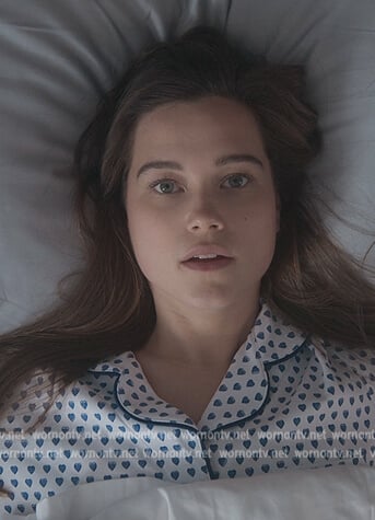 Juliette's blue heart print pajamas on First Kill