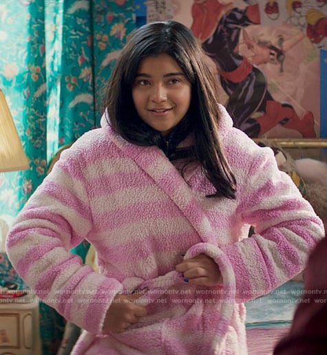 Kamala's pink striped robe on Ms. Marvel
