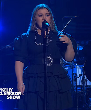 Kelly's black ruffle tiered mini dress on The Kelly Clarkson Show