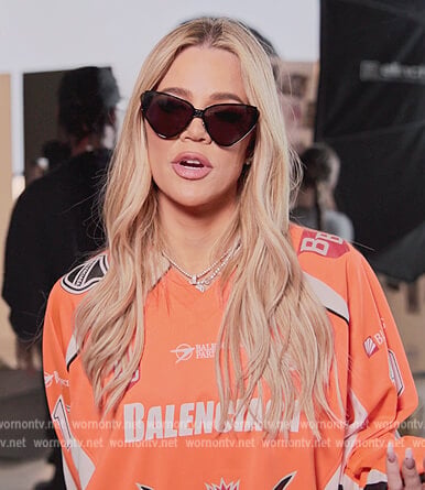 Khloe's orange Balenciaga jersey top on The Kardashians