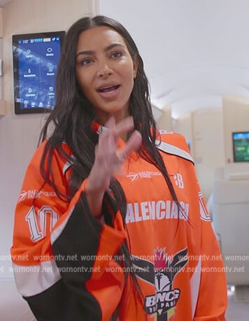 Kim's orange Balenciaga print jersey on The Kardashians