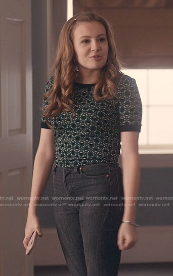 Lake's green printed top on Love Victor