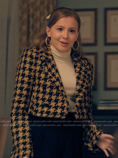 Lake's tweed houndstooth cropped jacket on Love Victor