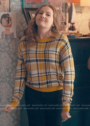 Lake's yellow plaid sweater on Love Victor