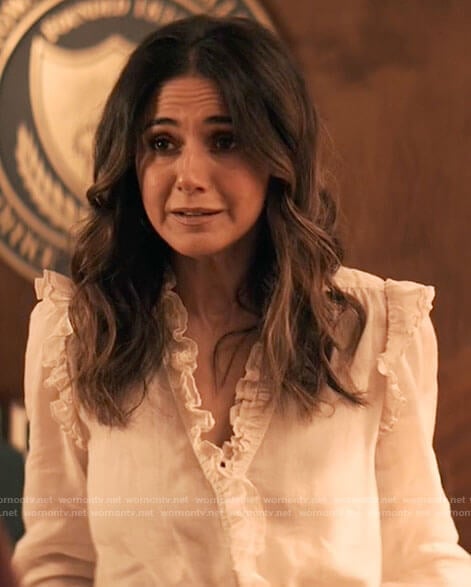 Lana's white ruffled trim top on Superman and Lois