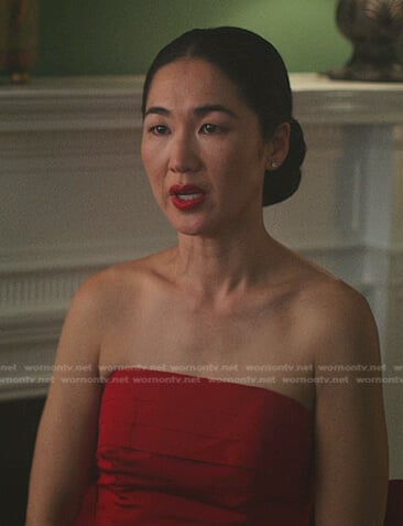 Laurel's red strapless bow dress on The Summer I Turned Pretty