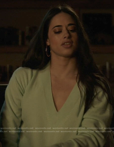 Liz's mint green v-neck sweater on Roswell New Mexico