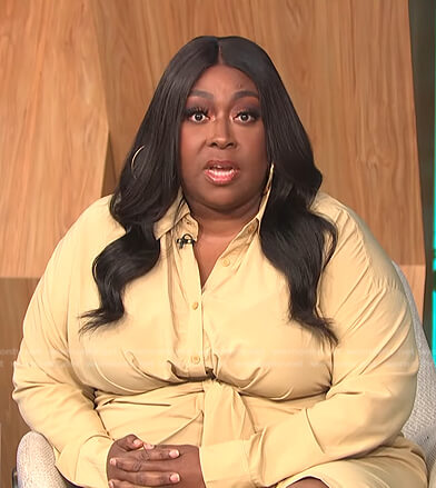 Loni's beige tie front shirtdress on E! News Daily Pop