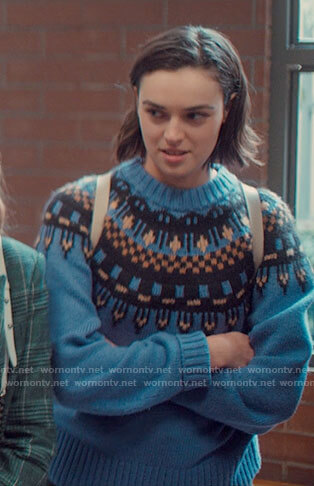 Lucy's fair isle sweater on Love Victor