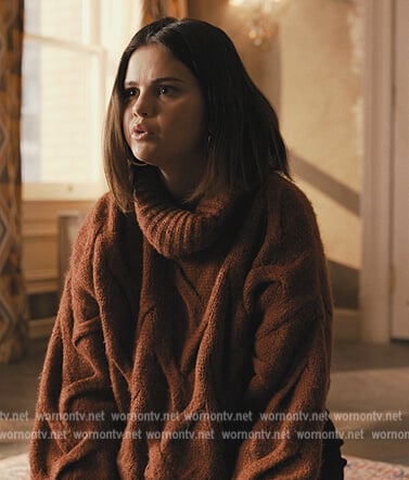Mabel's brown cable knit sweater on Only Murders in the Building