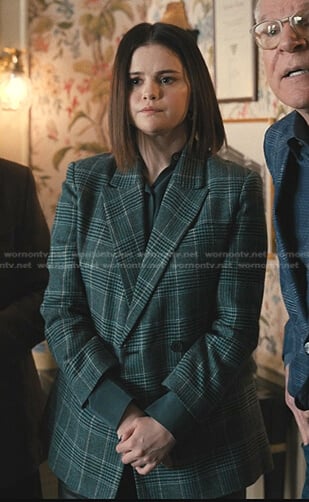 Mabel's green plaid double breasted blazer on Only Murders in the Building