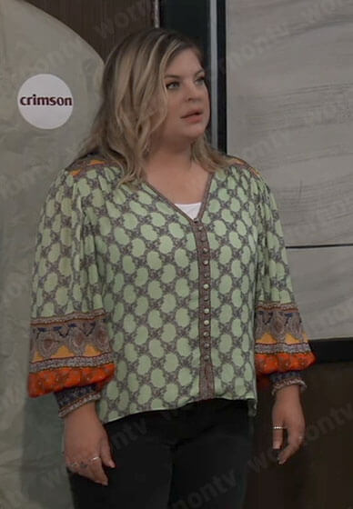 Maxie's green mixed print blouse on General Hospital