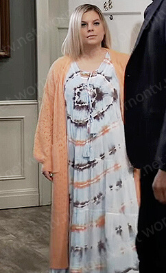 Maxie's blue tie dye print dress on General Hospital