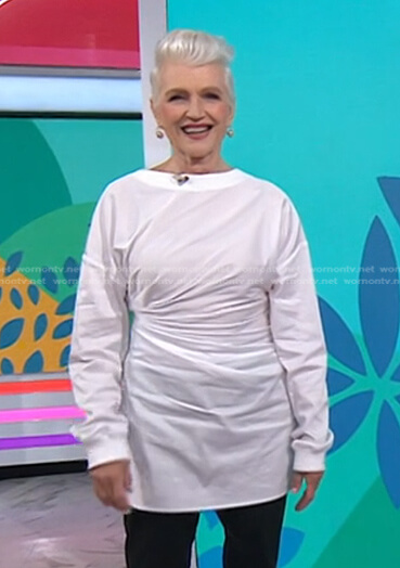 Maye Musk's white ruched cotton top on Today