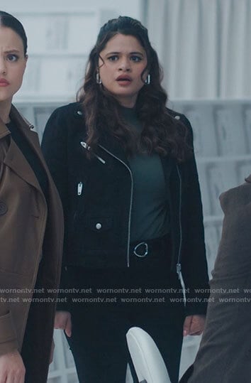 Mel's black suede moto jacket on Charmed