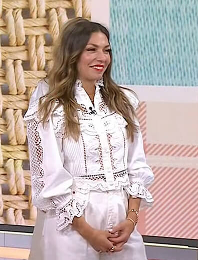Melissa Garcia's white eyelet ruffle blouse on Today