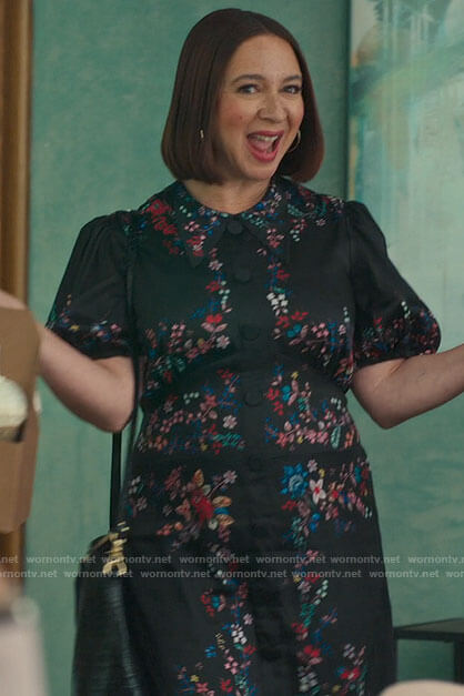 Molly's black floral puff-sleeve midi dress on Loot