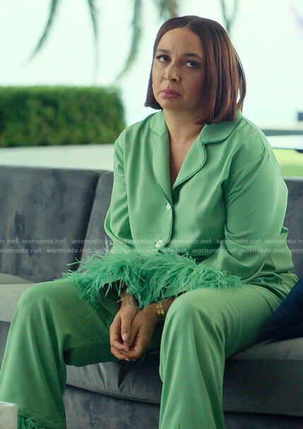 Molly's green feather trim pajamas on Loot