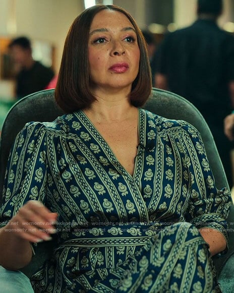 Molly's navy printed wrap dress on Loot