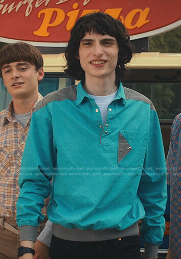 Mike’s blue and grey colorblock shirt on Stranger Things