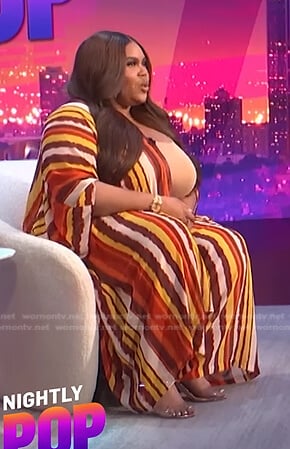 Nina's multicolor striped kimono and pants on E! News Nightly Pop