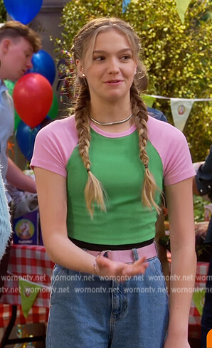 Presley's green colorblock cropped tee on Side Hustle