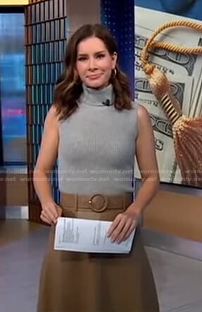 Rebecca's grey sleeveless turtleneck sweater and skirt on Good Morning America