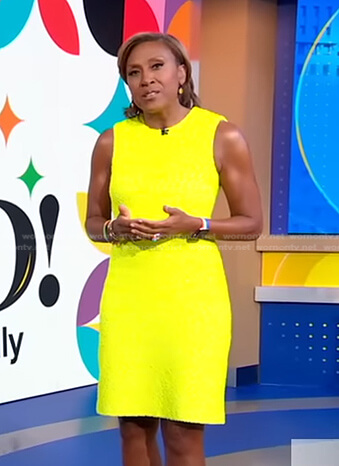 Robin's yellow sleeveless tweed dress on Good Morning America