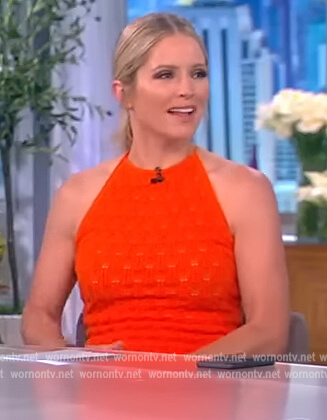 Sara's orange textured midi dress on The View