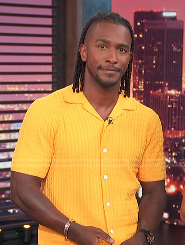 Scott's orange textured shirt on Access Hollywood