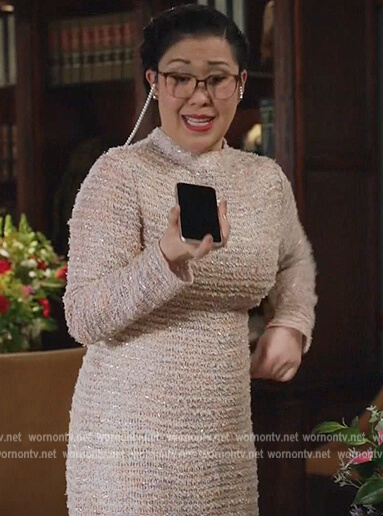 Sherri's pink metallic tweed dress on All Rise