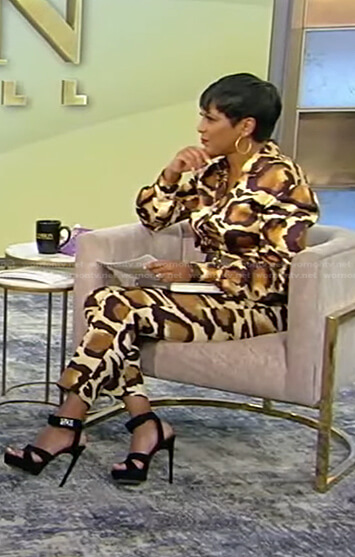 Tamron's animal print blouse and pants on Tamron Hall Show