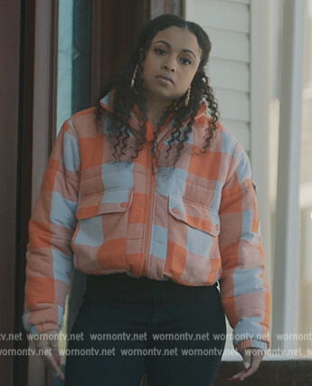 Tiffany's orange check puffer jacket on The Chi
