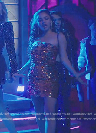 Toni's orange tiger stripe sequin mini dress on Riverdale