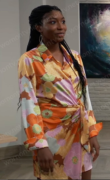 Trina's floral print wrap dress on General Hospital
