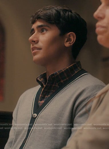 Victor's grey contrasting trim cardigan on Love Victor