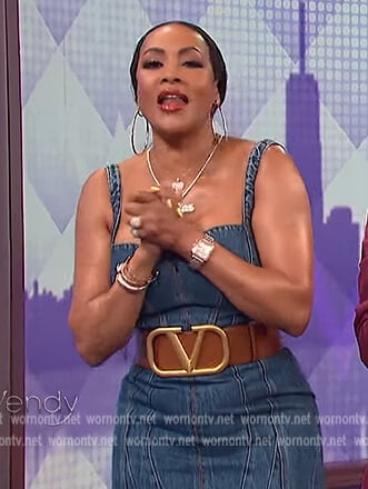 Vivica A. Fox's denim sweetheart dress on The Wendy Williams Show