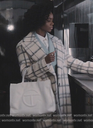 Zenzi's white plaid coat on Tom Swift