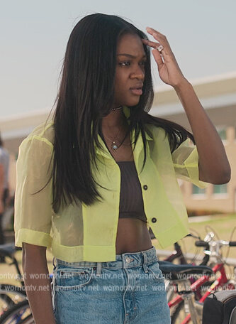 Cal's yellow sheer top on First Kill