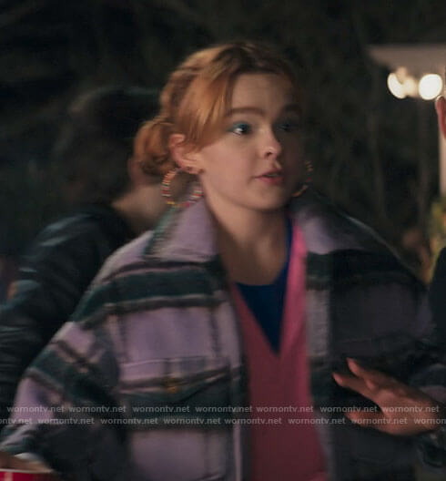 Zoe's lilac plaid shirt jacket on Ms. Marvel