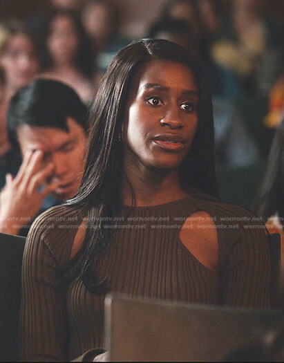 Jessie's brown ribbed cutout dress on Everythings Trash