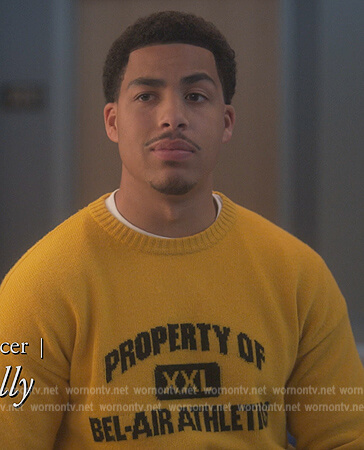 Junior's yellow bel-air athletics print sweater on Grown-ish
