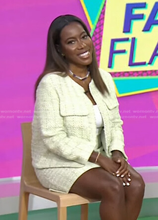 Tiffany Reid's green tweed blazer and skirt on Today