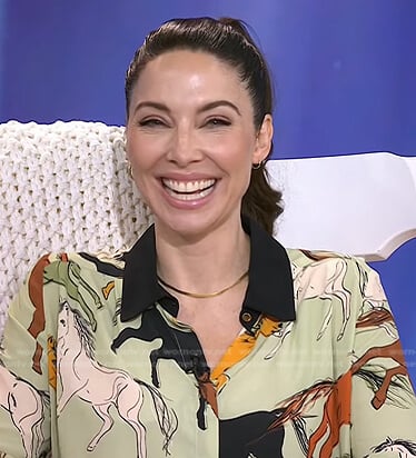 Whitney Cummings's horse print blouse and pants on Today